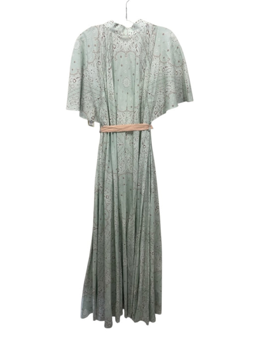 Mes Demoiselles Size 36 Mint Green & Brown Cotton Paisley V Neck Belted Dress Mint Green & Brown / 36