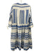 Sofia Size Est S White & Blue Cotton 3/4 Sleeve Geometric 1/2 Button Dress White & Blue / Est S
