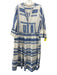 Sofia Size Est S White & Blue Cotton 3/4 Sleeve Geometric 1/2 Button Dress White & Blue / Est S