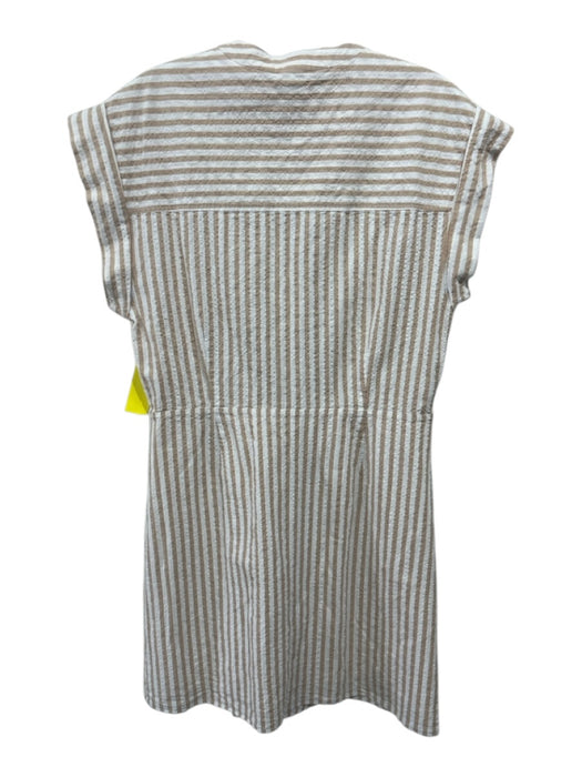 Veronica Beard Jeans Size L Beige & White Cotton Blend Seersucker Striped Dress Beige & White / L
