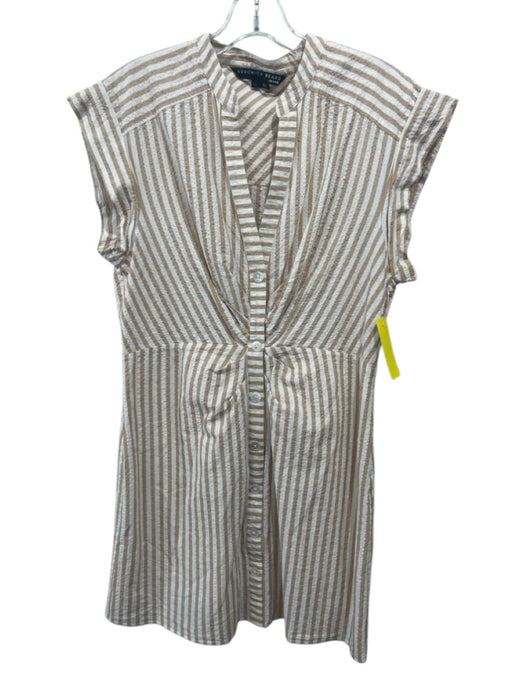 Veronica Beard Jeans Size L Beige & White Cotton Blend Seersucker Striped Dress Beige & White / L
