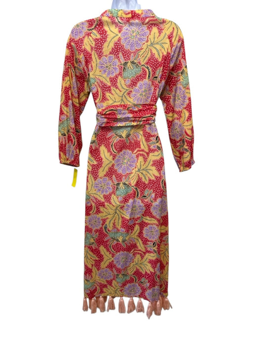 Rhode Resort Size M Red & Multi Cotton Floral Paisley 3/4 Sleeve Tassel Hem Robe Red & Multi / M