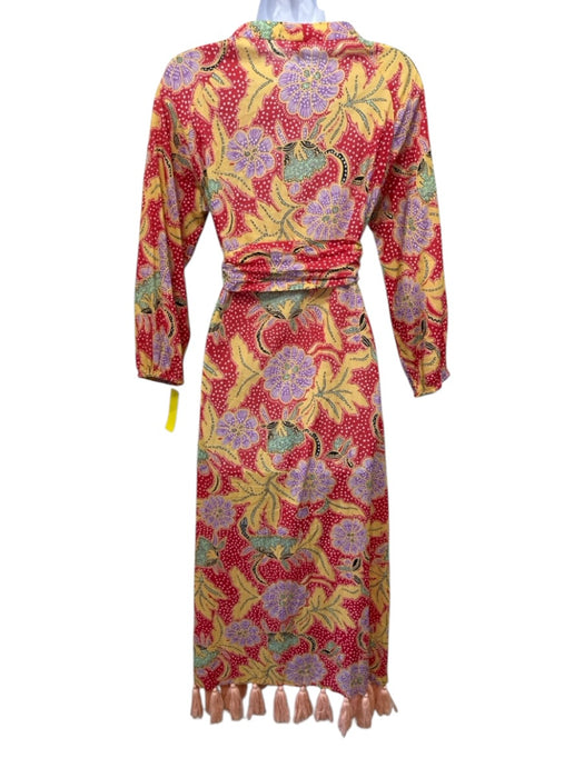 Rhode Resort Size M Red & Multi Cotton Floral Paisley 3/4 Sleeve Tassel Hem Robe Red & Multi / M