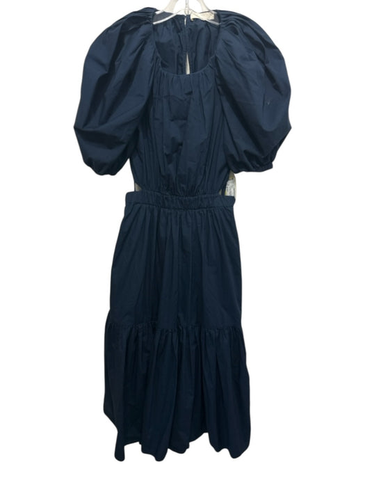 Ulla Johnson Size 6 Navy Blue Cotton Short Puff Sleeve Cutout Back Dress Navy Blue / 6