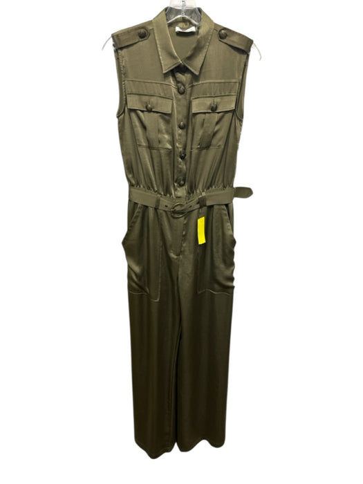 Ramy Brook Size 6 Army Green Polyester Satin Sleeveless Utility Jumpsuit Army Green / 6