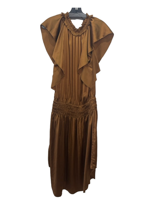 Ramy Brook Size L Brown Polyester Smocked Elastic Waist V Neck Dress Brown / L