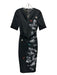 Ted Baker Size 1/S Black & White Polyester Blend Short Sleeve Flowers Midi Dress Black & White / 1/S