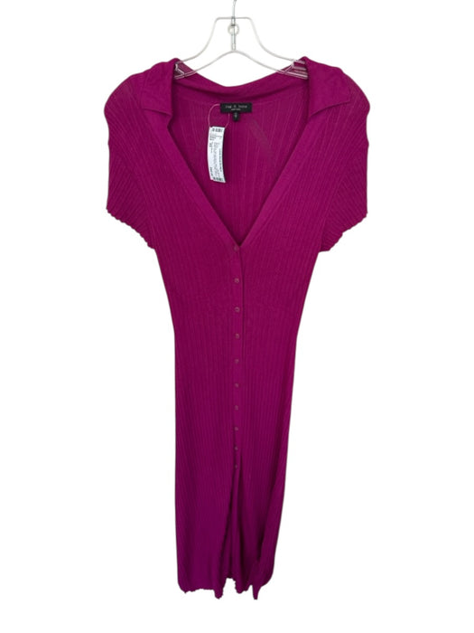 Rag & Bone Size XS Magenta Viscose Blend Midi Ribbed Button Down Dress Magenta / XS