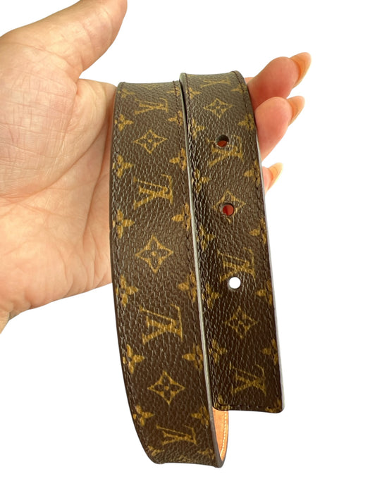 Louis Vuitton Brown Leather Logo Pattern Gold Hardware Belts Brown / 75/30