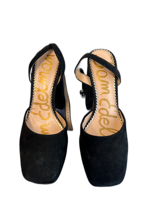 Sam Edelman Shoe Size 7.5 Black Suede Platform Square Toe Ankle Wrap Shoes Black / 7.5