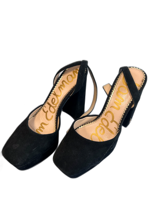 Sam Edelman Shoe Size 7.5 Black Suede Platform Square Toe Ankle Wrap Shoes Black / 7.5
