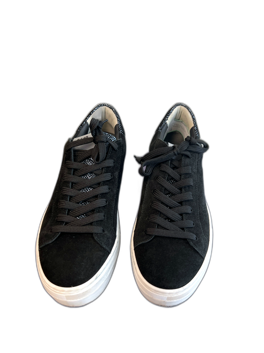 P448 Shoe Size 38 Black Suede Low Top lace up Platform Sneaker Shoes Black / 38