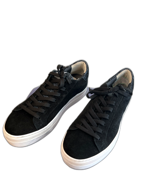 P448 Shoe Size 38 Black Suede Low Top lace up Platform Sneaker Shoes Black / 38