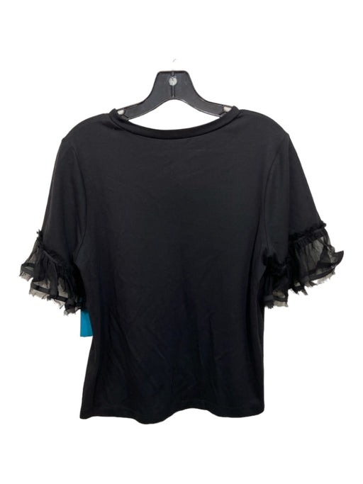 Alexis Size L Black Cotton & Modal Short Sleeve Round Neck Mesh Trim T Shirt Top Black / L