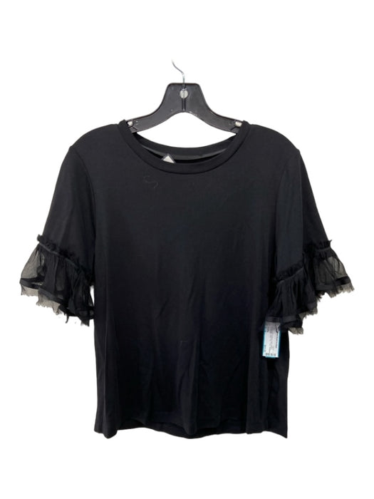 Alexis Size L Black Cotton & Modal Short Sleeve Round Neck Mesh Trim T Shirt Top Black / L