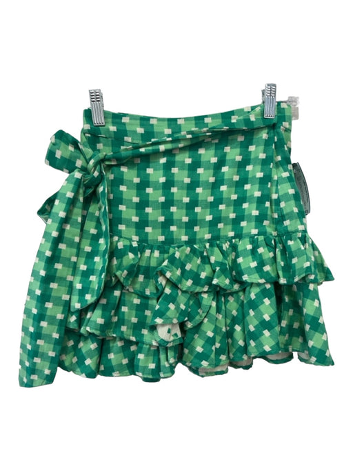 Tularosa Size XXS Green & White Cotton Tiered Ruffles Tie Waist Mini Skirt Green & White / XXS