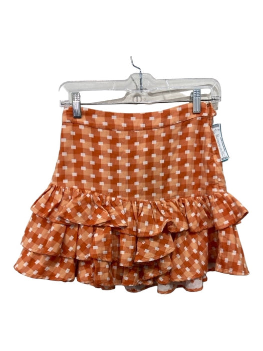 Tularosa Size XS Orange & White Cotton Tiered Ruffles Tie Waist Mini Skirt Orange & White / XS