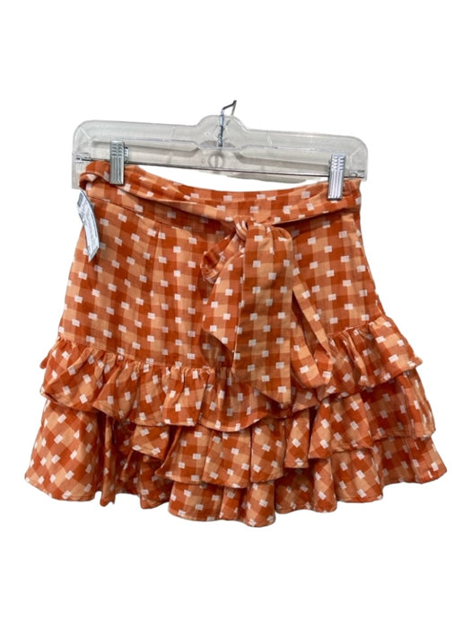 Tularosa Size XS Orange & White Cotton Tiered Ruffles Tie Waist Mini Skirt Orange & White / XS