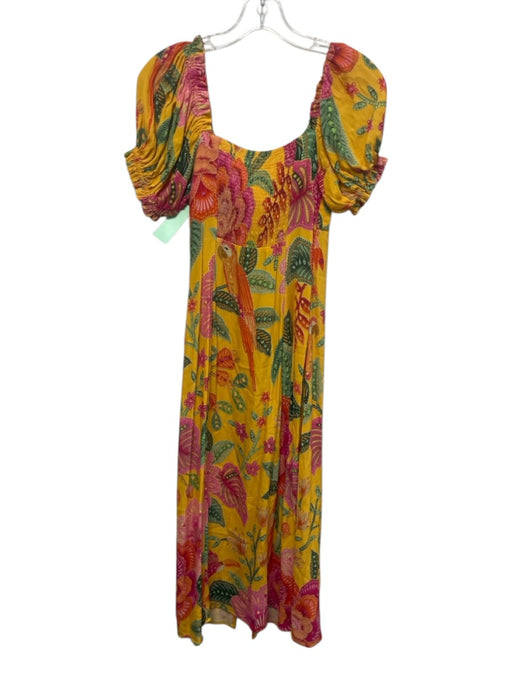 Farm Rio Size XS Yellow, Pink, Green Viscose Beaded Tassel tropical floral Dress Yellow, Pink, Green / XS