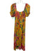 Farm Rio Size XS Yellow, Pink, Green Viscose Beaded Tassel tropical floral Dress Yellow, Pink, Green / XS