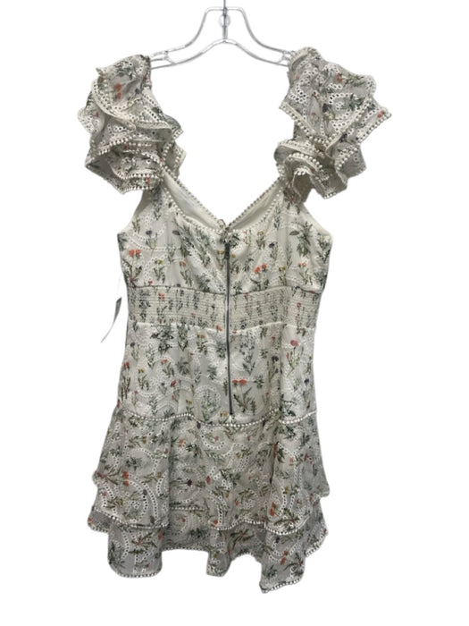 Alice + Olivia Size 6 Cream, Green, Multi Polyester Eyelet Floral Shirred Dress Cream, Green, Multi / 6