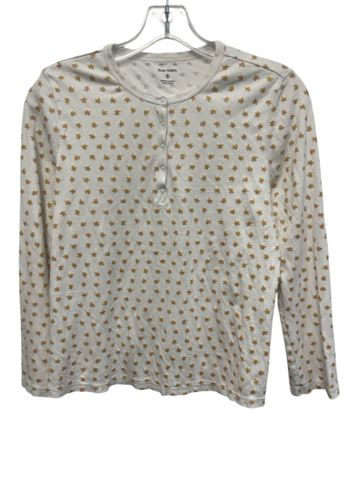 Roller Rabbit Size S White & Gold Pima Cotton stars Long Sleeve Henley Top White & Gold / S