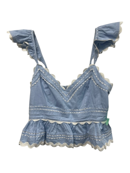 Sofie the Label Size M Blue & White Cotton Back Zip Ruffle Straps ric rac Top Blue & White / M