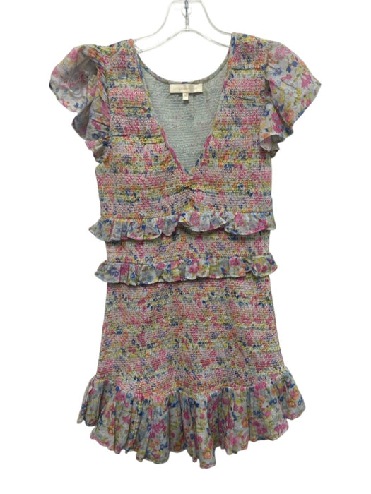 Loveshackfancy Size XS Pink, Blue, Yellow Cotton Smocked Floral Mini Dress Pink, Blue, Yellow / XS