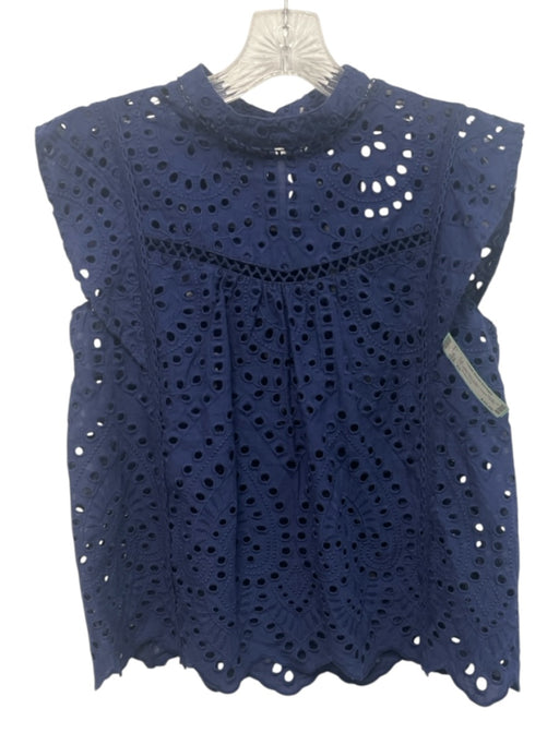 7 For All Mankind Size XS Navy Blue Cotton Eyelet Flutter Cap Sleeve Top Navy Blue / XS