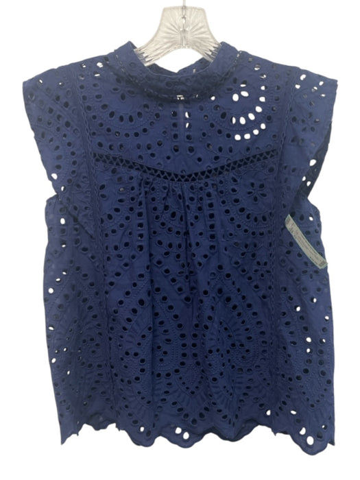 7 For All Mankind Size XS Navy Blue Cotton Eyelet Flutter Cap Sleeve Top Navy Blue / XS
