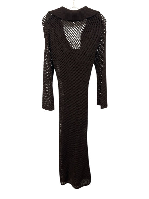 A.L.C. Size XS Dark Brown Cotton Open Knit Crochet Collared V Neck Dress Dark Brown / XS