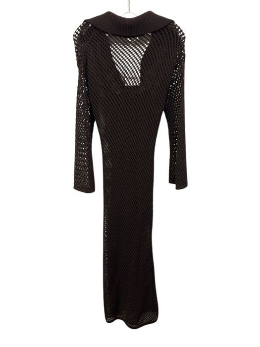 A.L.C. Size XS Dark Brown Cotton Open Knit Crochet Collared V Neck Dress Dark Brown / XS