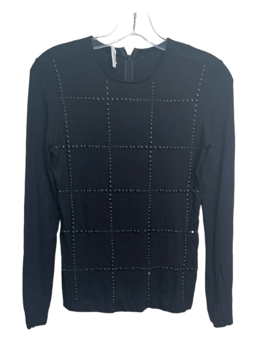 Akris Size 6 Black Modal Blend Long Sleeve Beaded Grid Top Black / 6