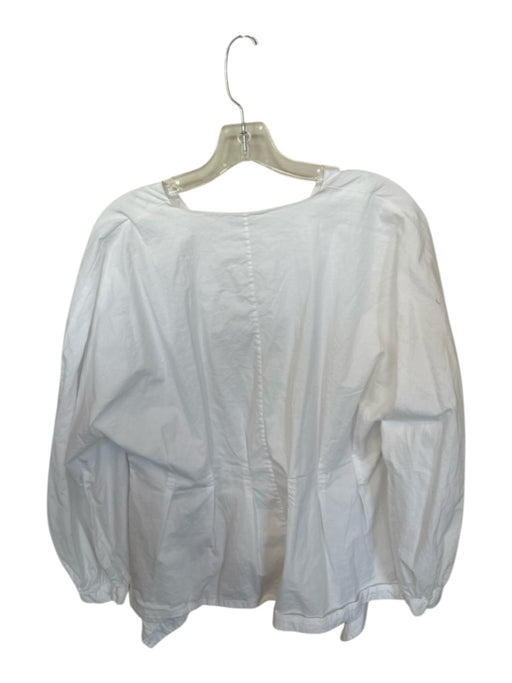 Natori Size 12 White Cotton Blend Button Up V Neck Long Sleeve Top White / 12