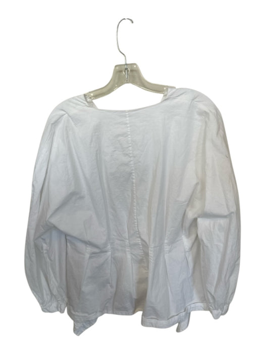 Natori Size 12 White Cotton Blend Button Up V Neck Long Sleeve Top White / 12