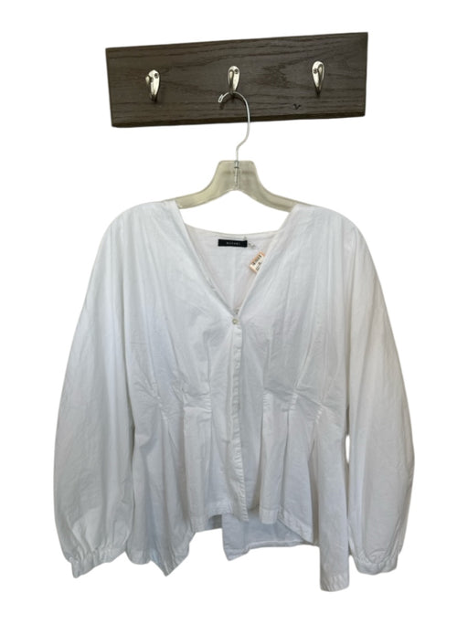 Natori Size 12 White Cotton Blend Button Up V Neck Long Sleeve Top White / 12