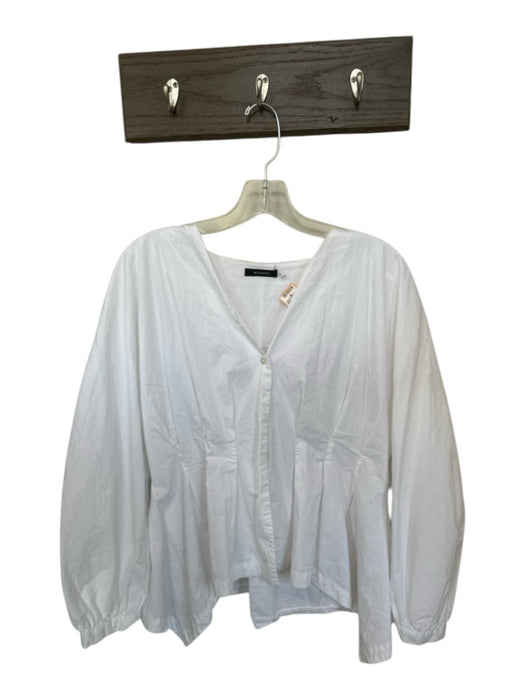 Natori Size 12 White Cotton Blend Button Up V Neck Long Sleeve Top White / 12