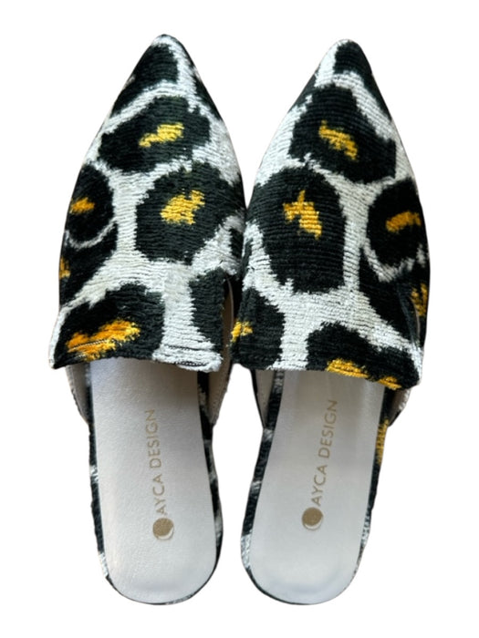 Ayca Design Shoe Size 39 Black & Yellow Velvet Animal Print Pointed Toe Mules Black & Yellow / 39