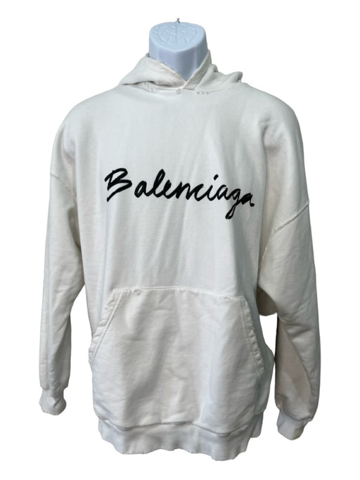Balenciaga Size 1 White & Black Cotton logo Distressed Hoodie Men's Jacket 1