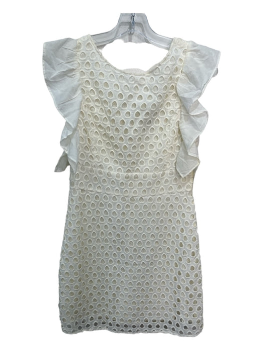 Pam & Gela Size 6 White Cotton Eyelet V Back Flutter Cap Sleeve Mini Dress White / 6