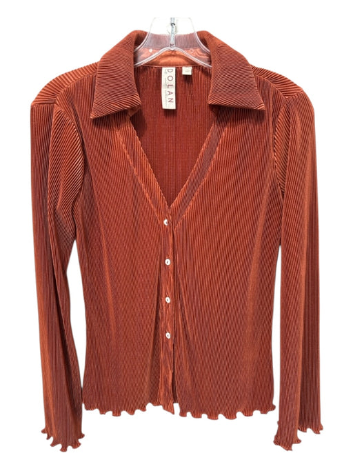 Dolan Size XXS Burnt Orange Polyester Blend Ribbed Ruffle Edging V Neck Top Burnt Orange / XXS