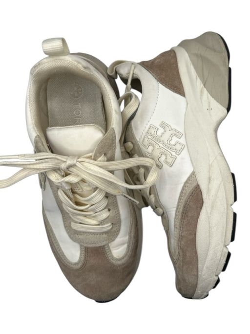 Tory Burch Shoe Size 6 White & Taupe Leather & Suede Chunky Athletic Sneakers White & Taupe / 6