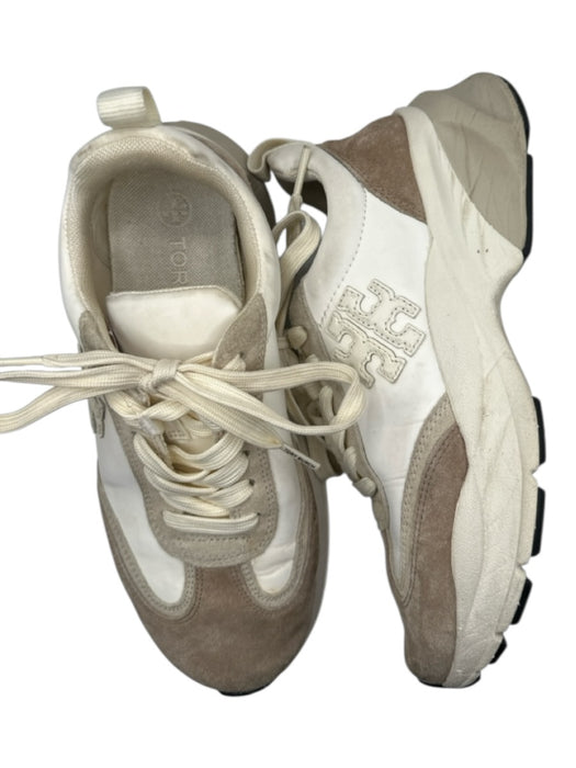 Tory Burch Shoe Size 6 White & Taupe Leather & Suede Chunky Athletic Sneakers White & Taupe / 6