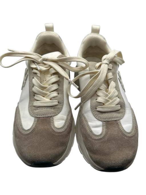 Tory Burch Shoe Size 6 White & Taupe Leather & Suede Chunky Athletic Sneakers White & Taupe / 6