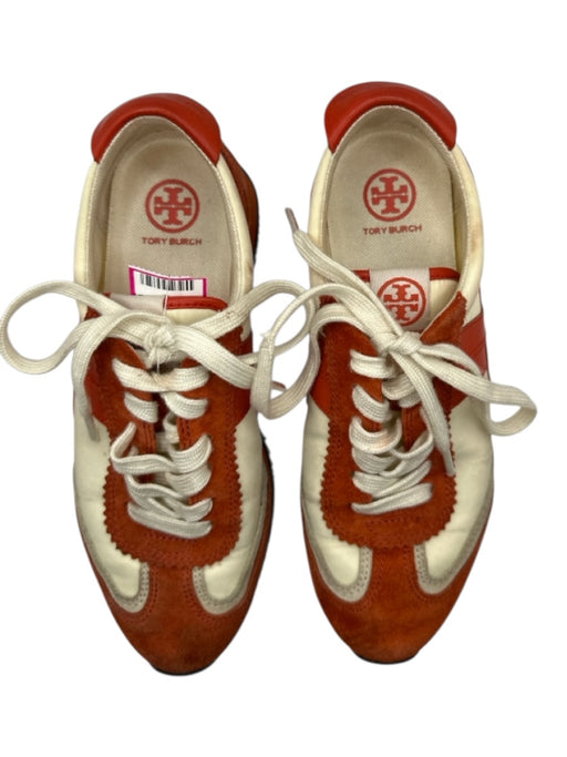 Tory Burch Shoe Size 6 Orange & cream Canvas & Suede Lace Up Athletic Sneakers Orange & cream / 6