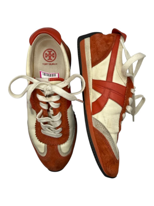 Tory Burch Shoe Size 6 Orange & cream Canvas & Suede Lace Up Athletic Sneakers Orange & cream / 6