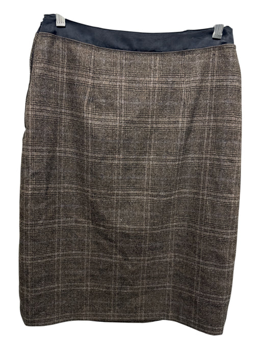 Lanvin Size Est S/M Brown Black Wool Side Zip Plaid Inverted Pleats Skirt Brown Black / Est S/M