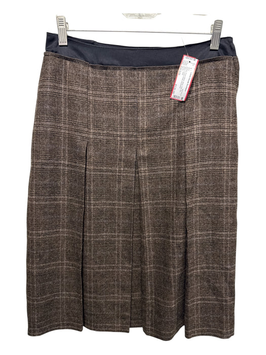 Lanvin Size Est S/M Brown Black Wool Side Zip Plaid Inverted Pleats Skirt Brown Black / Est S/M