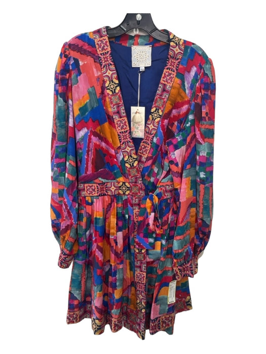 Johnny Was Size L Multicolor Silk Wrap Mini Dress Multicolor / L