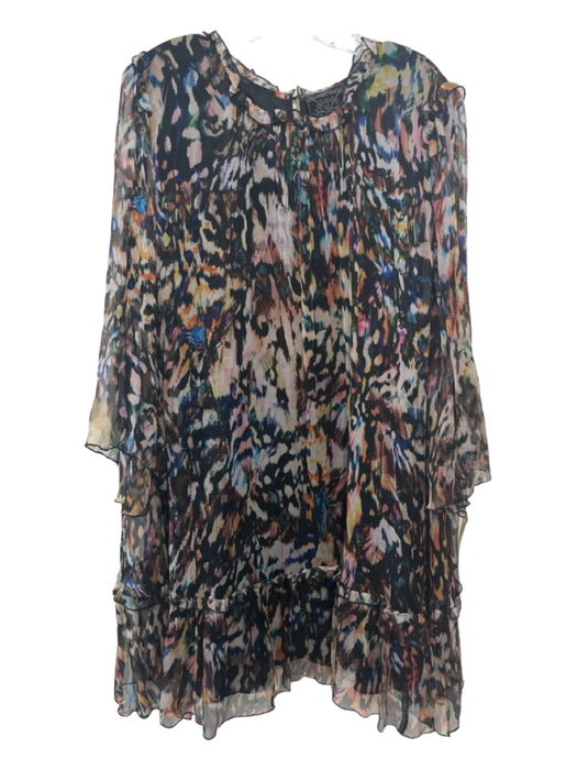 Jade Johnny Was Size XL Black & Multi Silk All Over Print Keyhole Ruffle Dress Black & Multi / XL